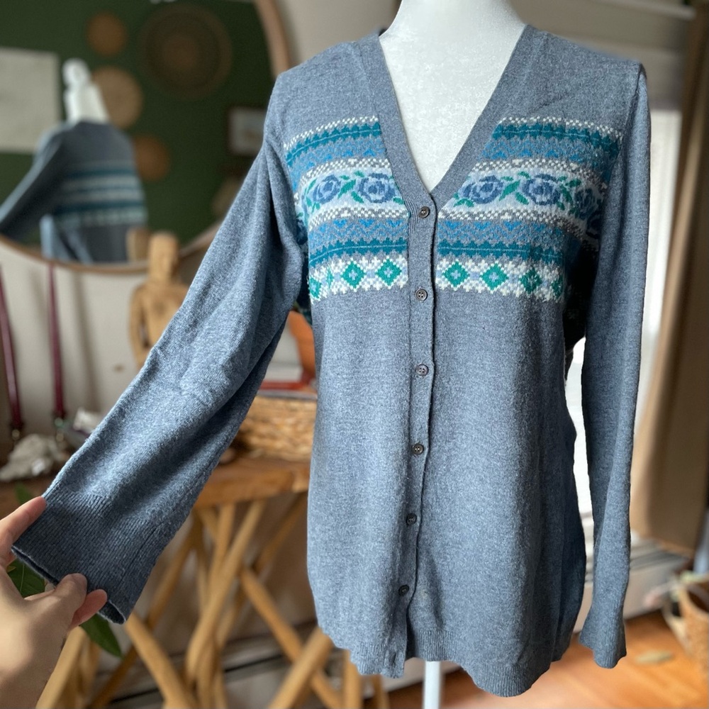 LLBean Cotton Lambswool Cashmere Angora Blend Winter Button Up Cardigan Sweater